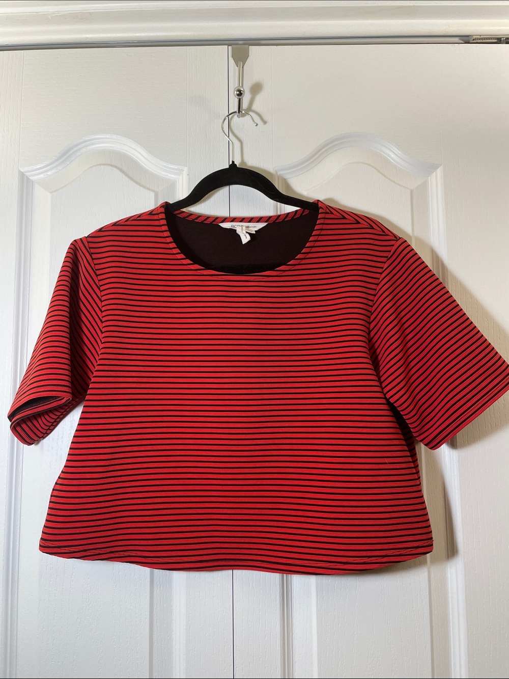 BCBGeneration Red & Black Striped Cropped Tee